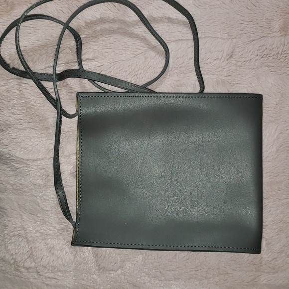 Grey Vegan Leather Simple Crossbody Bag- Global Views - Picture 2 of 6